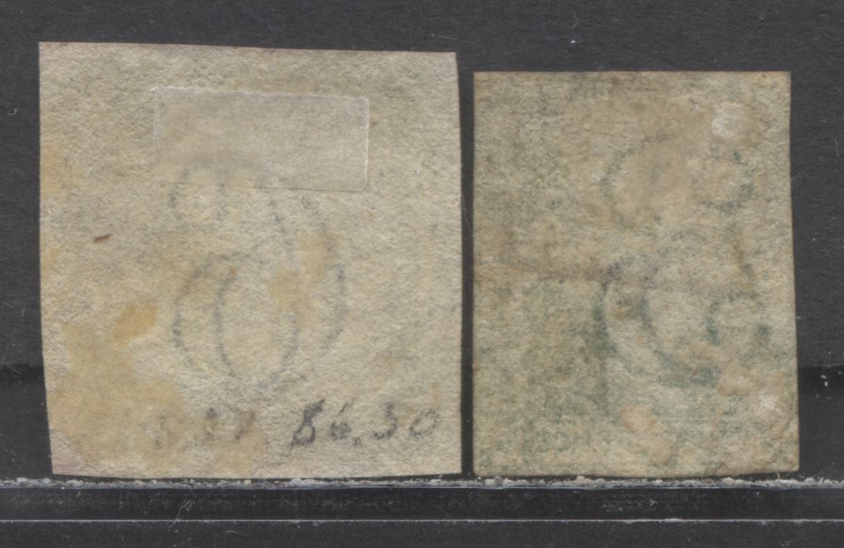 Lot 65 Australian States - New South Wales SC#25/29a 1854-1855 Imperf Diadem Issue, Margins Clear To Just Touching At UR On 3d & Clear To Touching Two Sides On 6d, Typical Grid Cancel, 2 Very Good Used Singles, Estimated Value $30