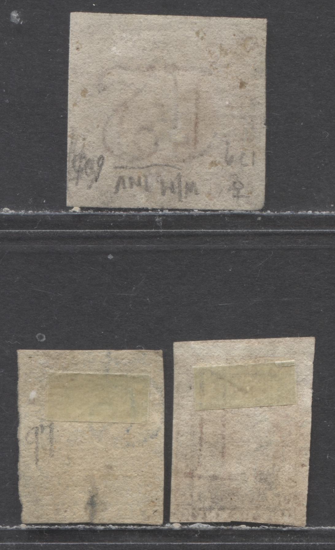 Lot 67 Australian States - New South Wales SC#31a-33b 1854-1856 Imperf Diadem Issue, Good Clear Margins But Tear At Base (1/-), Other Two Are Sound, Wmks 12, 1 & 5, 3 Good/Very Good Used Singles, Estimated Value $35