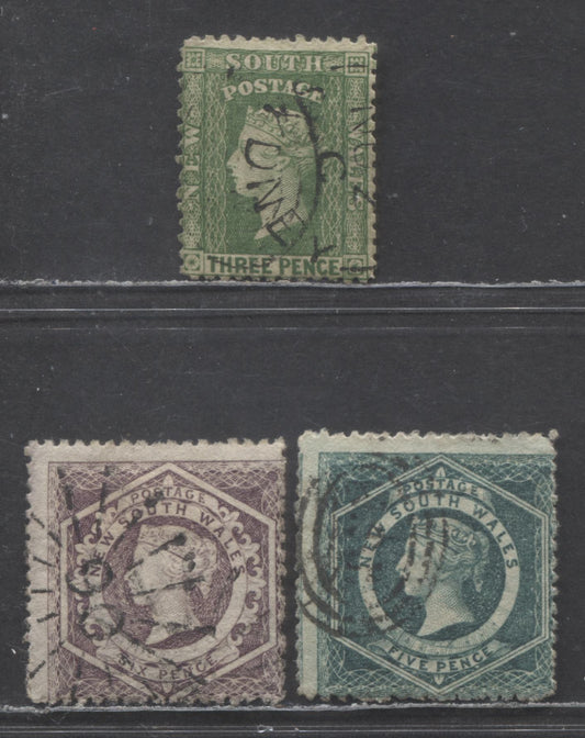 Lot 68 Australian States - New South Wales SC#37a/40 1860-1863 Diadem Issue, Perf 13, Wmk Figures Of Value, 3 Fine Used Singles, Click on Listing to See ALL Pictures, Estimated Value $20