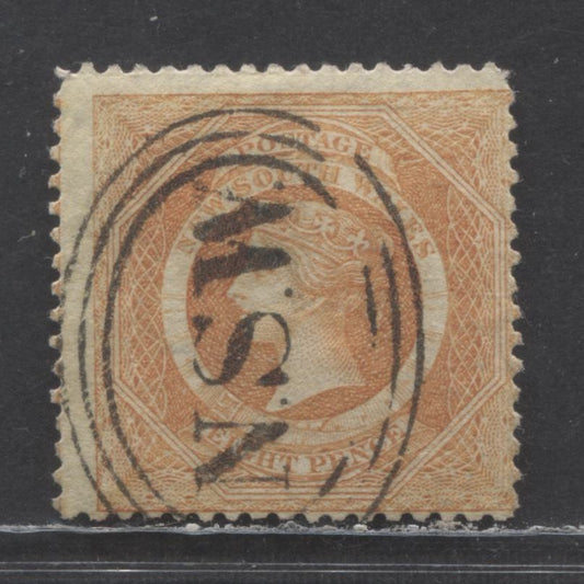 Lot 69 Australian States - New South Wales SC#41a 8d Orange 1860-1863 Diadem Issue, Perf 13, Wmk Double Lined 8, A Fine Used Single, Click on Listing to See ALL Pictures, Estimated Value $25