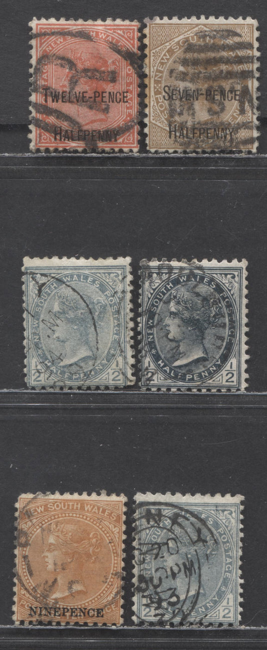 Lot 85 Australian States - New South Wales SC#93/97c 1891-1897 Surcharge Issue, Perfs 12x11, 12 & 11x12, 6 Fine Used Singles, Click on Listing to See ALL Pictures, Estimated Value $20