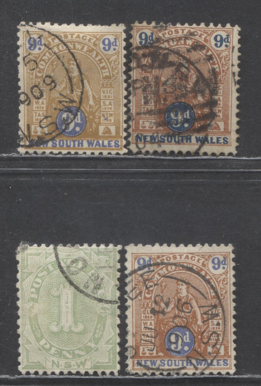 Lot 89 Australian States - New South Wales SC#108/J2 1891-1907 Definitives & Postage Due, V Over Crown & Crown Over Double Lined A Wmk, 4 Fine/Very Fine Used Singles, Click on Listing to See ALL Pictures, Estimated Value $5