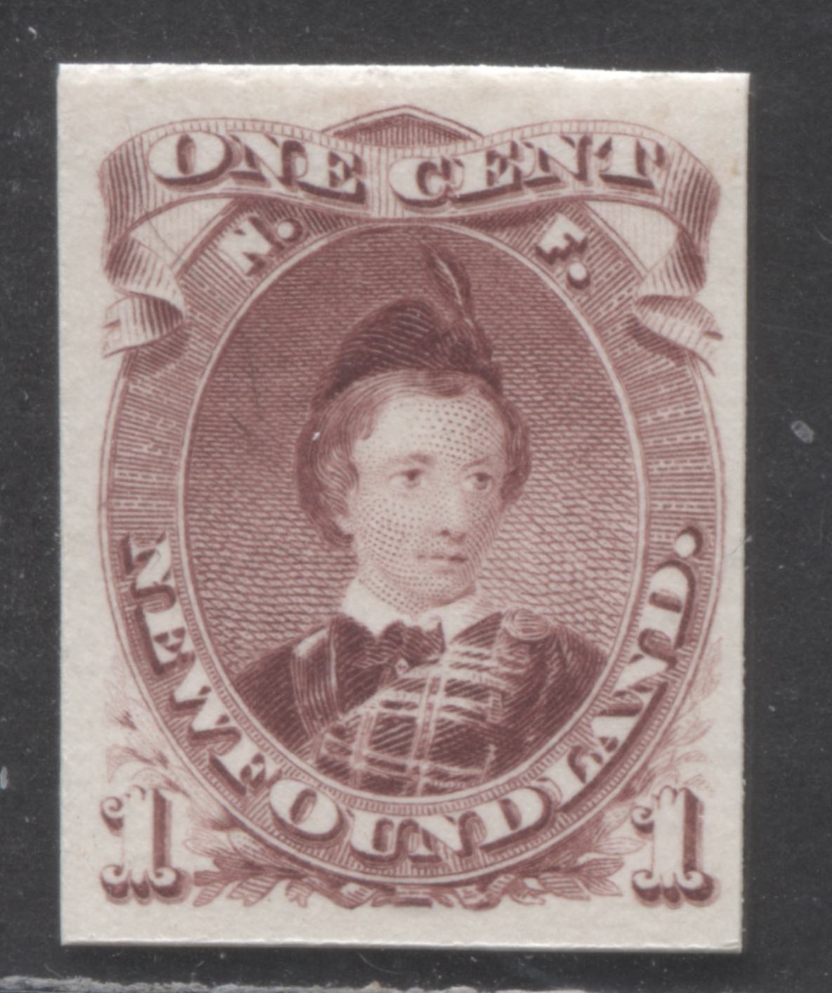 Newfoundland #32Api 1c Violet Brown Edward, Prince Of Wales, 1868-1894 2nd Cents Issue, A Very Fine Unused Single Proof Block On Card