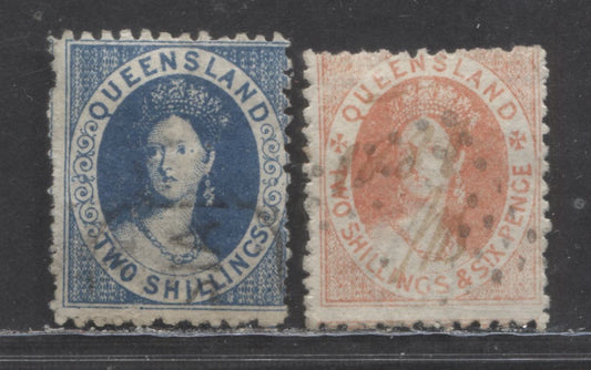 Lot 91 Australian States - Queensland SC#52a-53 1879-1881 Chalon Heads Issue, Fiscal & Postally Used, 2 Very Good/Good Used Singles, Estimated Value $10