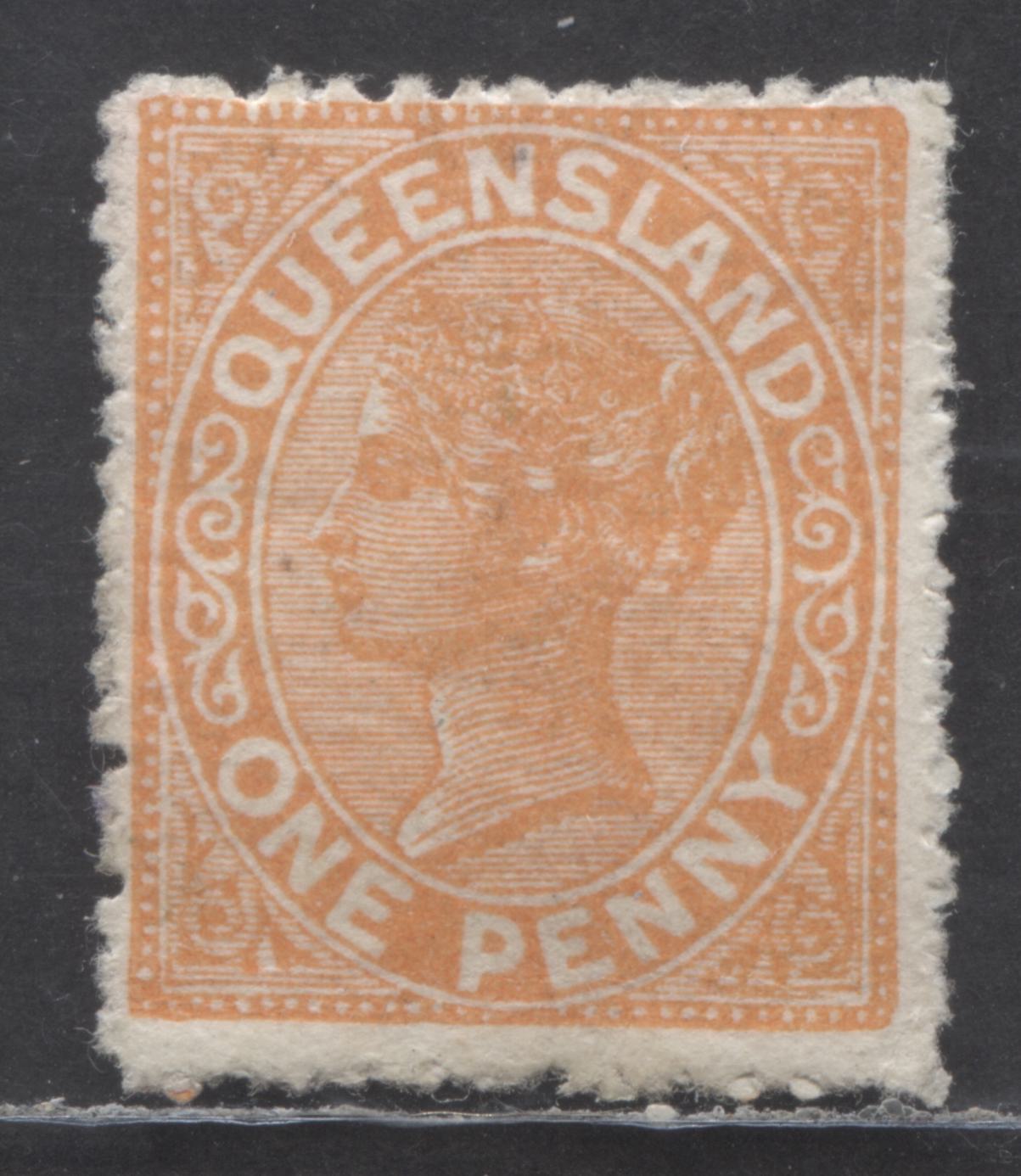 Lot 99 Australian States - Queensland SC#98var 1p Orange 1895 Sidefaces Issue, On Thick Paper, Showing 'LA' Of Queensland Joined, Large Crown Over Q Wmk, A FOG Single, Click on Listing to See ALL Pictures, Estimated Value $10