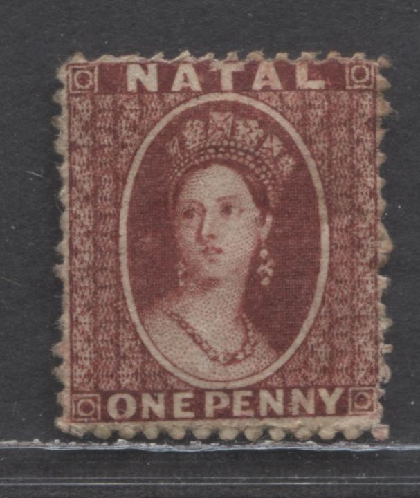 Lot 128 Natal SC#10a 1d Carmine Lake 1863 Chalon Heads Issue, Perf 13, Unwatermarked, A VG/FOG Singles, Click on Listing to See ALL Pictures, Estimated Value $35