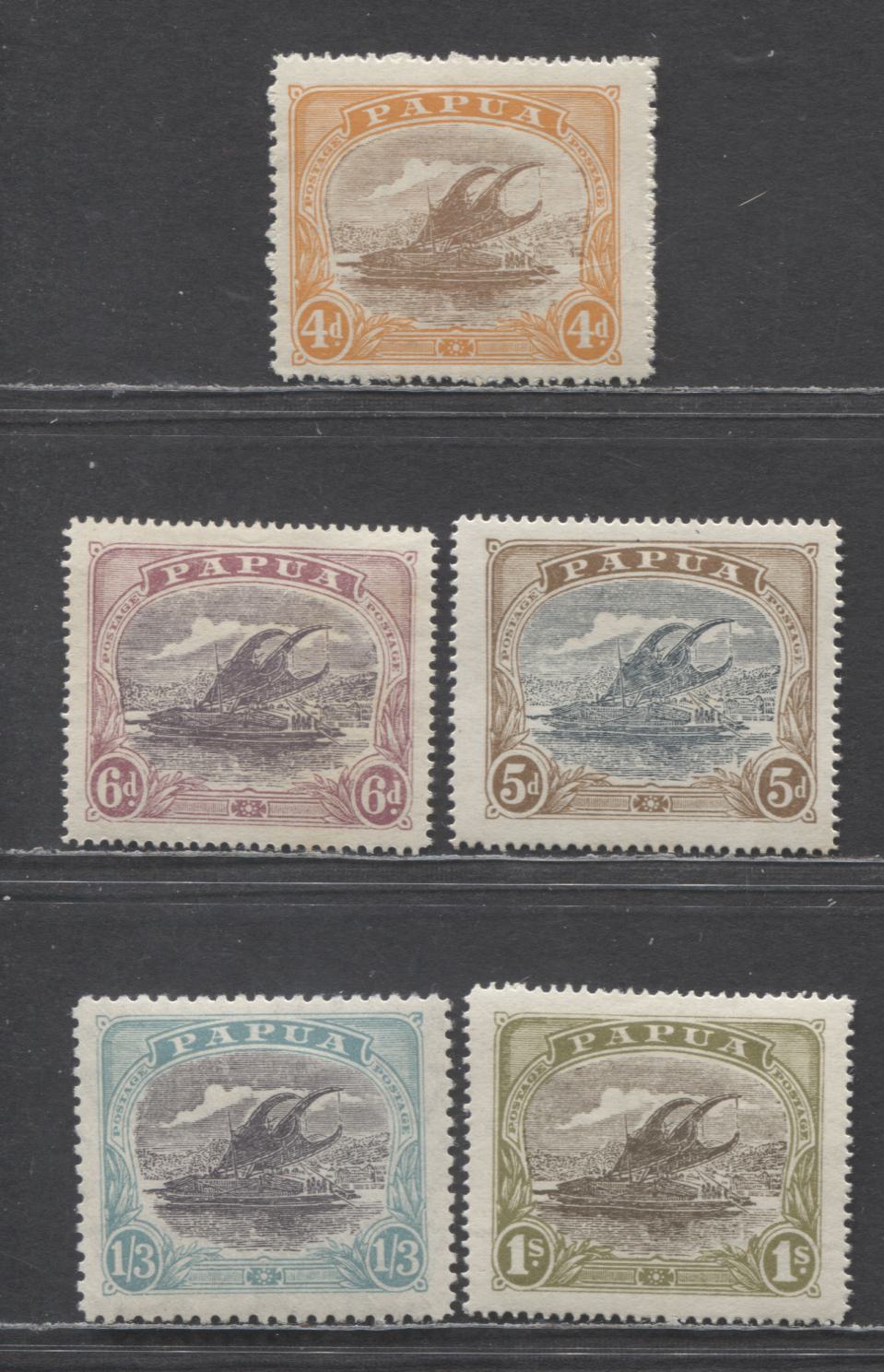 Lot 203 Papua SC#67/93 1916-1932 Lakotoi Definitives, Crown Over A & Multiple Crown Over A Wmks, 5 F/VFOG Singles, Click on Listing to See ALL Pictures, Estimated Value $30