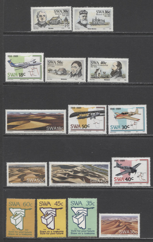 South West Africa SC#610-625 1989 Missionaries - Suffrage Issues, 16 VFOG Singles, Click on Listing to See ALL Pictures, Estimated Value $7