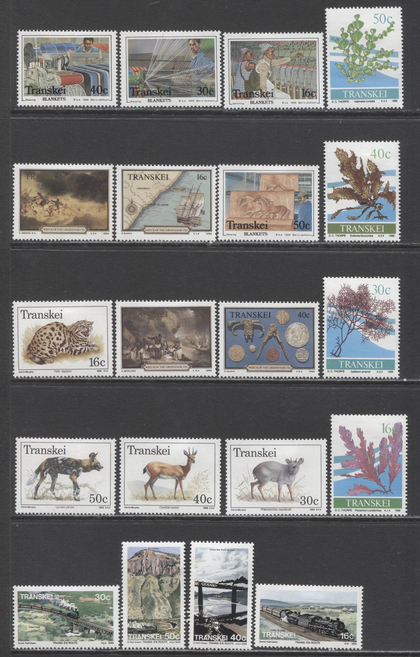 Lot 457 Transkei SC#199-218 1988-1989 Seaweed - Trains, 20 VFOG Singles, Click on Listing to See ALL Pictures, Estimated Value $6