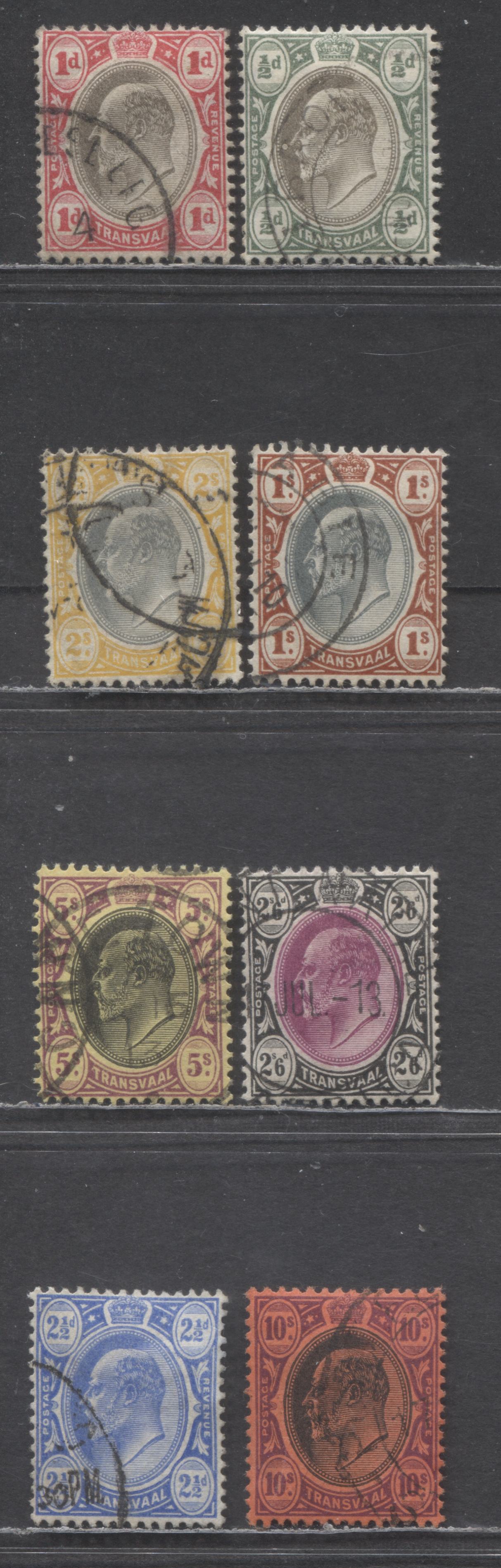 Lot 479 Transvaal SC#268/284 1904-1909 Edward VII Issue, On Ordinary Paper, Multiple Crown CA Wmk, 8 Fine/Very Fine Used Singles, Click on Listing to See ALL Pictures, Estimated Value $50