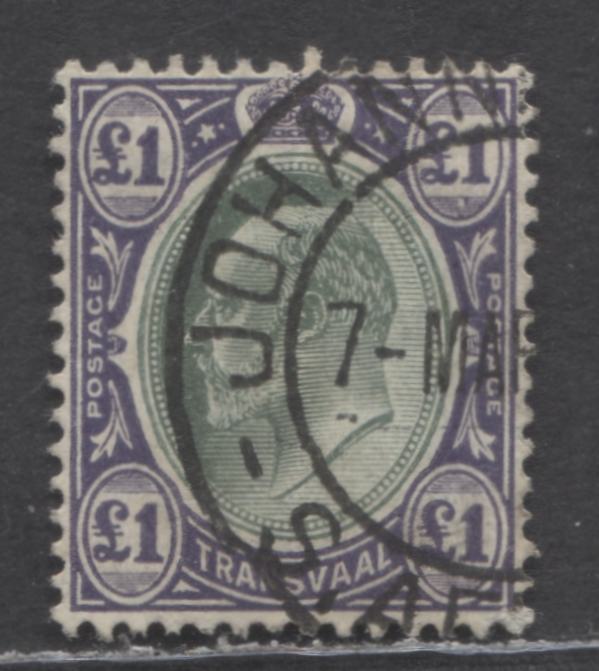 Lot 481 Transvaal SC#280 £1 Violet & Dark Gray Green 1904-1909 Edward VII Issue, A Very Fine Used Single, Click on Listing to See ALL Pictures, 2022 Scott Classic Cat. $52.5