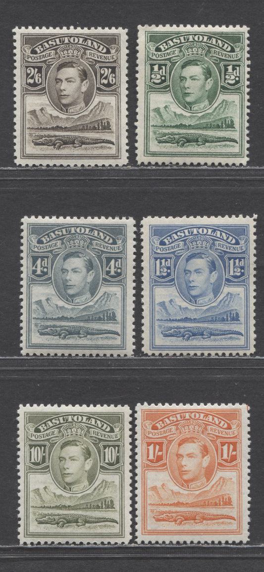 Lot 56 Basutoland SC#18/28 1938-1952 KGVI & Crocodile Definitives, 1942 or 1944 And Later Printings, 6 F/VFOG Singles, Click on Listing to See ALL Pictures, Estimated Value $50