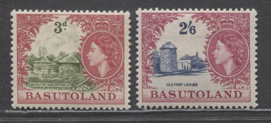 Lot 59 Basutoland SC#49var (46a)/54var (51a) 1958 Queen Elizabeth Pictorial Issue, November 1958 Printings, 2 VFOG Singles, Click on Listing to See ALL Pictures, Estimated Value $65