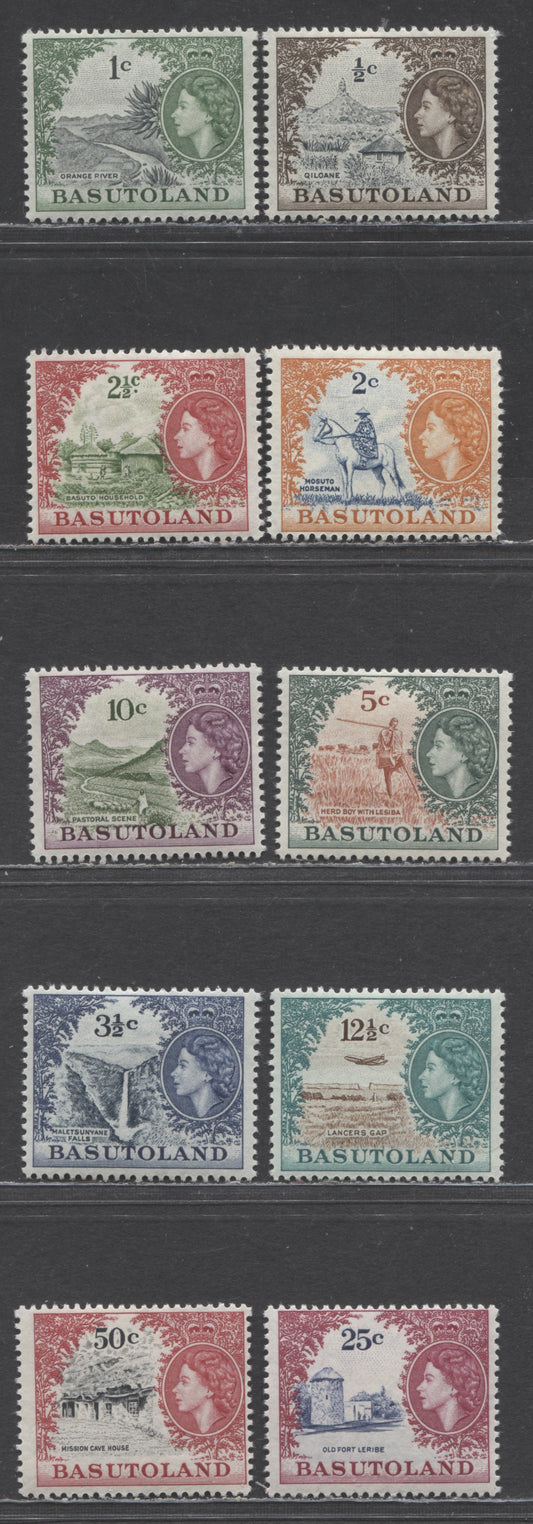 Lot 61 Basutoland SC#72-81 1961-1963 New Currency Pictorial Surcharges, 10 F/VFOG Singles, Click on Listing to See ALL Pictures, Estimated Value $25