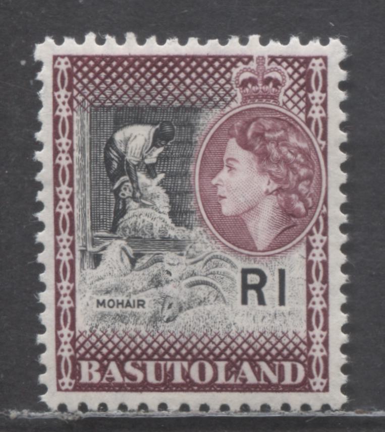 Lot 62 Basutoland SC#82 R1 Black & Maroon 1961-1963 New Currency Pictorial Surcharges, A VFOG Single, Estimated Value $26