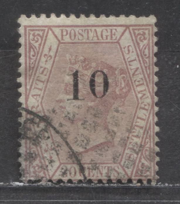 Lot 88 Straits Settlements SC#25c 10c on 30c Claret 1880 Surcharge Issue, Scarce Surcharge Type "M", Slight Thinning Along LL Corner, But Very Scarce Type , A Very Good Used Single, Estimated Value $275