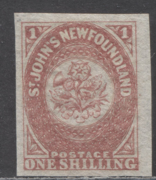 Lot 9 Newfoundland #23 1/- Deep Rose, 1861-1862 Wet Printing Issue, A VFUN Single November 1861 Printing On Crisp Hard Paper