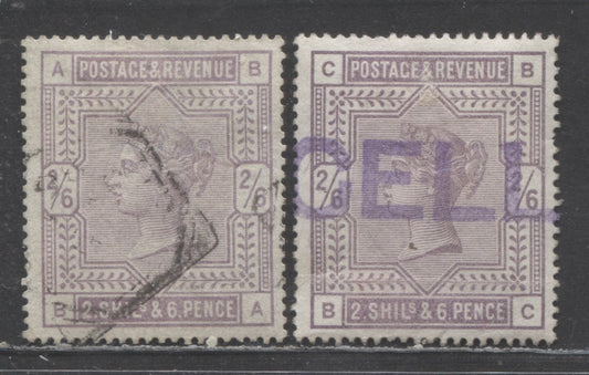 Lot 253 Great Britain SG175, 178 1883 High Values, On Bluish Paper With White Paper For Comparison, 2 Very Fine Used Singles, Click on Listing to See ALL Pictures, Cat 1,610 GBP