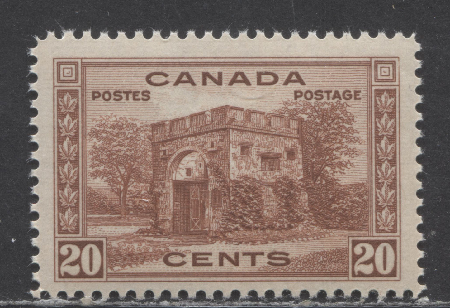 Lot 76 (C) Canada #243 20c Red Brown Fort Garry Gate, 1938 Pictorial Issue, A VFNH Single On Horizontal Ribbed Paper With Yellowish Cream Gum