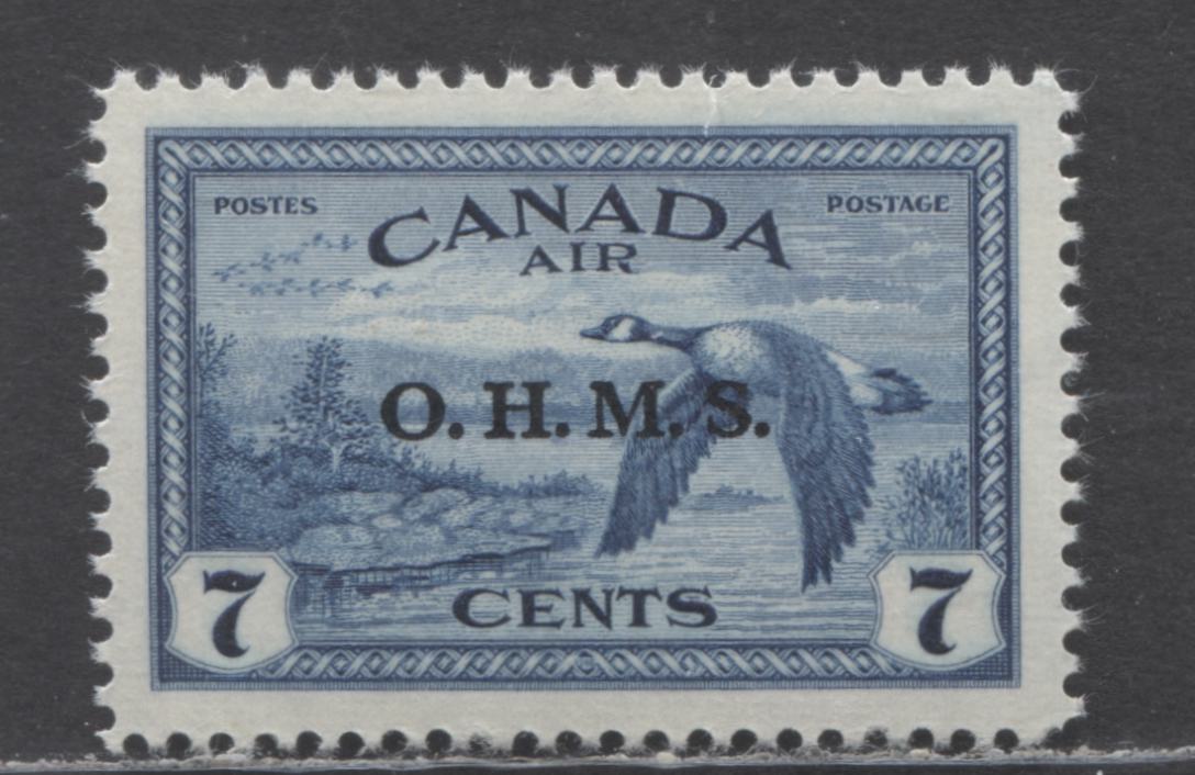 Canada #CO1 7c Blue Canada Goose, 1946 Airmail OHMS Overprinted Issue, A VFNH Single On Horizontal Ribbed Paper With Streaky Cream Gum