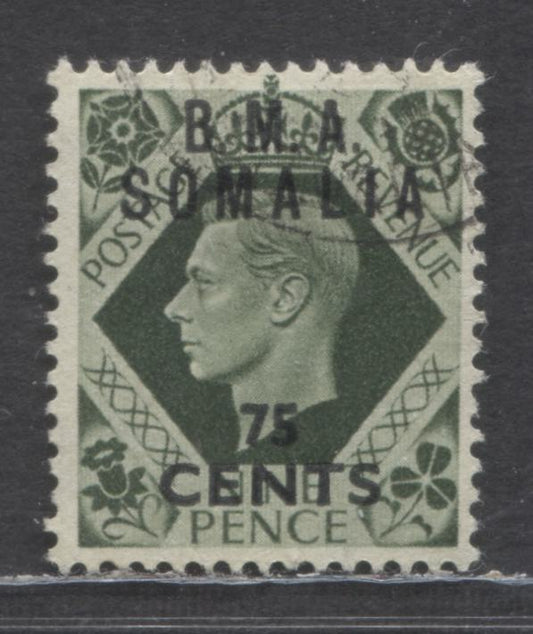 Lot 478 British Forces In Somalia SC#17 75c on 9d Dark Green 1948 Overprinted Issue, Postally Used With Somalian Cancel, A Very Fine Used Single, Click on Listing to See ALL Pictures, 2022 Scott Classic Cat. $27.5