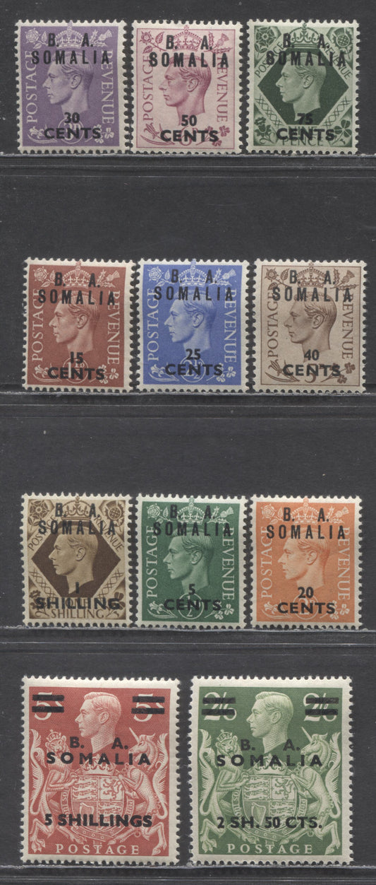 Lot 479 British Forces In Somalia SC#21-31 1950 Overprinted KGVI Definitives, 11 VFOG Singles, Click on Listing to See ALL Pictures, Estimated Value $20