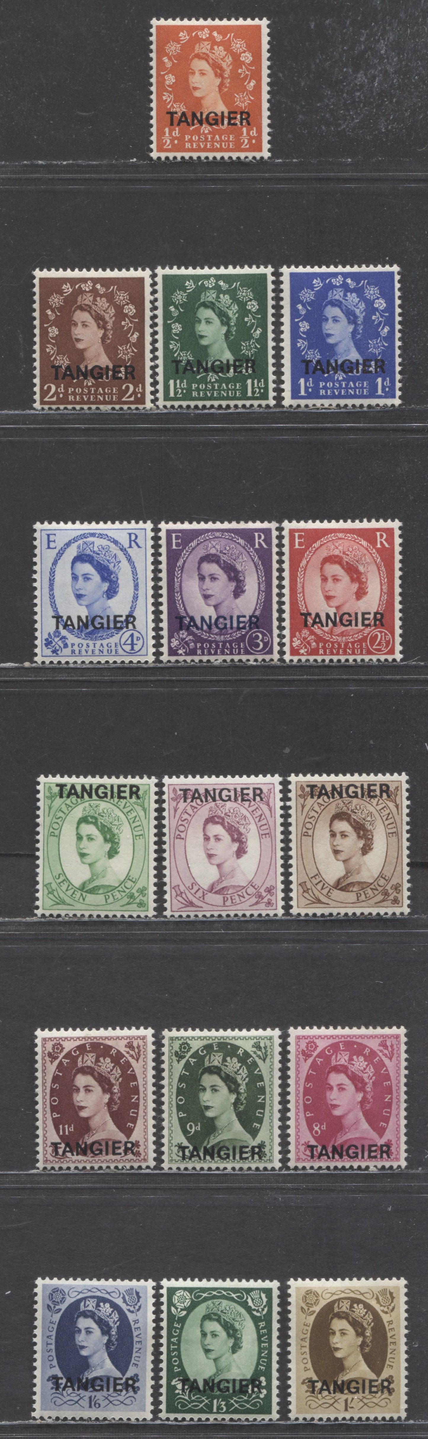 Lot 502 Tangier SC#559/575 1952-1954 Wilding Definitives, Tudor Crown Wmk, 16 VFOG Singles, Click on Listing to See ALL Pictures, Estimated Value $5 USD