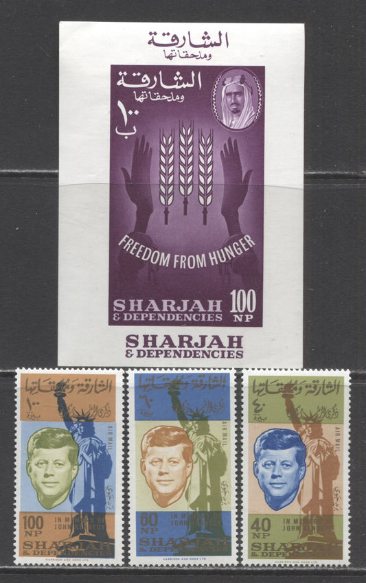 Lot 60 Sharjah SG#37a/100 1963-1964 Freedom From Hunter - Kennedy Issues, 4 VFNH Singles, Click on Listing to See ALL Pictures, Estimated Value $13