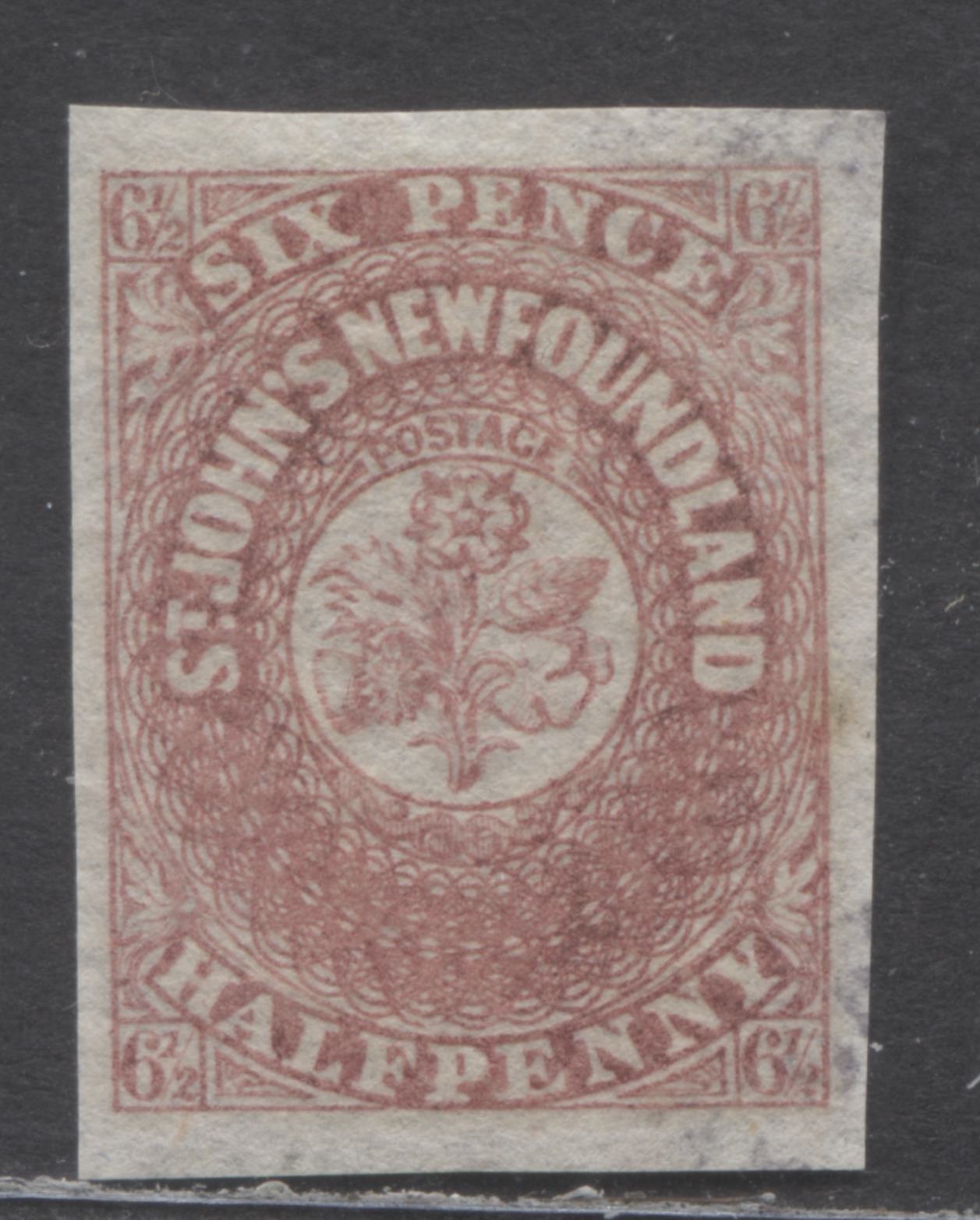 Lot 6 Newfoundland #21 6.5d Rose Heraldry & Flowers, 1861-1862 Third Pence Issue, A Very Fine Used Single On Crisp, Hard Paper, November 1861 Printing, Dubious Cancel So Estimated As Unused