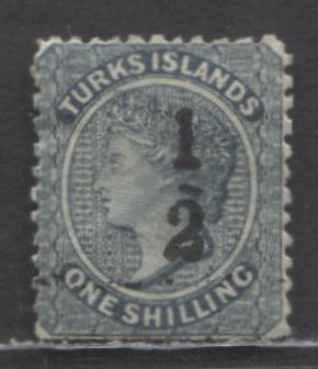 Lot 66 Turks Islands SC#8 1/2d on 1/- Slate Blue 1881 Queen Victoria Surcharge Issue, Scissor Separated At Bottom, A Very Good/Fine Unused Single, Click on Listing to See ALL Pictures, Estimated Value $25