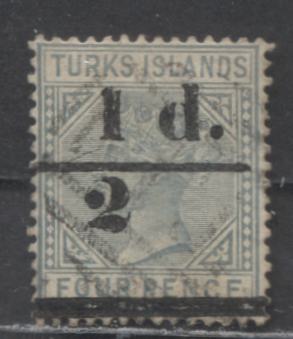 Lot 67 Turks Islands SG#56 1/2d on 4d Green 1893 Queen Victoria Surcharge Issue, Setting 2, Bars 10.75mm Apart & Continuous, A Fine/Very Fine Used Single, Click on Listing to See ALL Pictures, Estimated Value $125