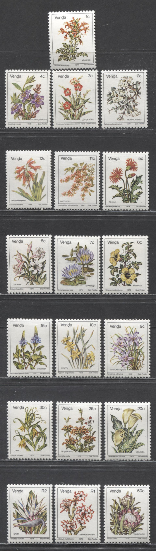 Lot 68 Venda SC#5-23 1979-1985 Flower Definitives, 19 VFOG Singles, Click on Listing to See ALL Pictures, Estimated Value $5