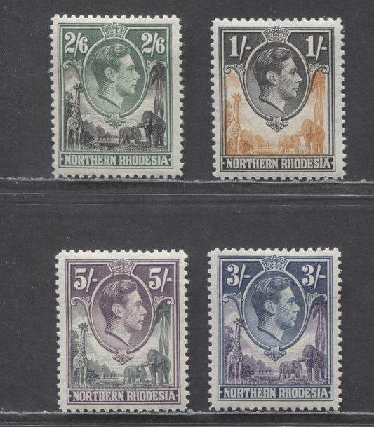 Lot 85 Northern Rhodesia SC#40-43 1938-1952 King George VI & Zambezi River Definitives, Wartime Printings, Most Likely 1944 Based On The Crackly Gum, 4 VFOG Singles, Click on Listing to See ALL Pictures, 2017 Scott Cat. $39