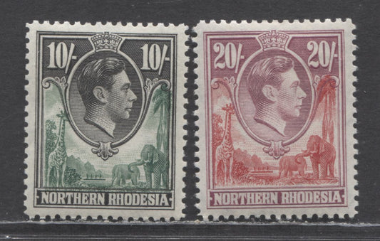 Lot 86 Northern Rhodesia SC#44-45 1938-1952 King George VI & Zambezi River Definitives, Wartime Printings, Likely 1944-1945, 2 VFOG Singles, Click on Listing to See ALL Pictures, 2017 Scott Cat. $53.5