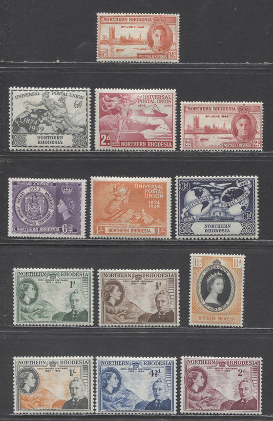 Lot 88 Northern Rhodesia SC#46/60 1946-1953 Peace - Cecil Rhodes, 13 VFOG Singles, Click on Listing to See ALL Pictures, Estimated Value $6