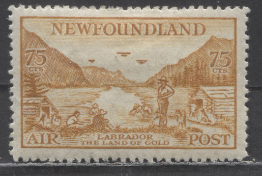 Lot 9 Newfoundland #C17var 75c Bistre Labrador, Land Of Gold, 1933 Labrador Issue, A VFOG Single With Inverted Watermark, Perf 14.2