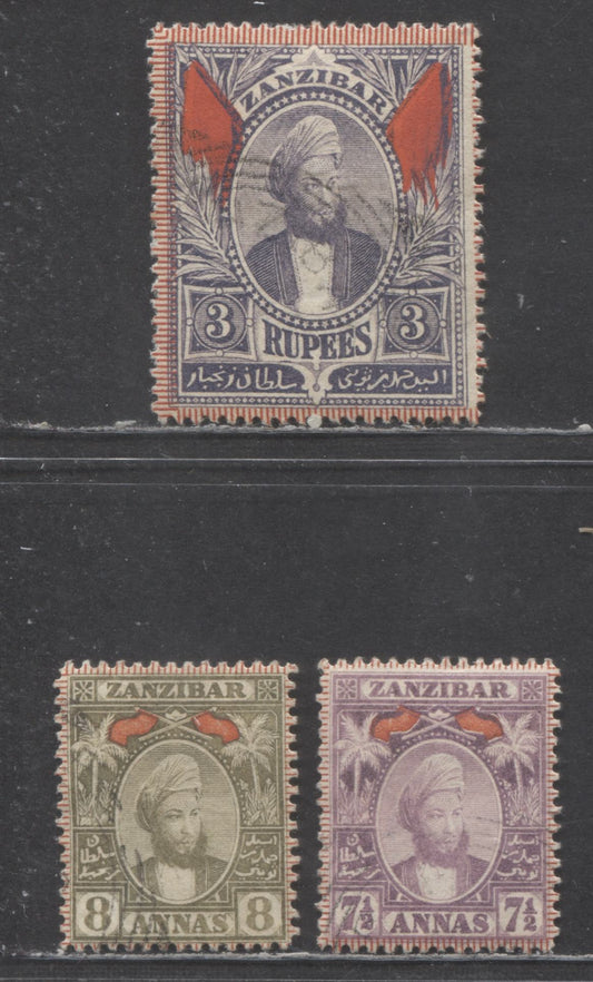 Lot 94 Zanzibar SC#46/50 1896 Sulten Seyyid Thwain Issue, 3 Very Fine Used Singles, Click on Listing to See ALL Pictures, 2017 Scott Cat. $30.25