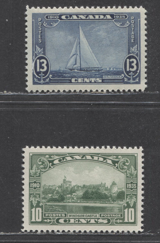 Lot 78 (C) Canada #215-216 10c-13c Green-Dark Blue Windsor Castle - Royal Yacht Britannia, 1935 KGV Silver Jubilee, 2 VFNH Singles