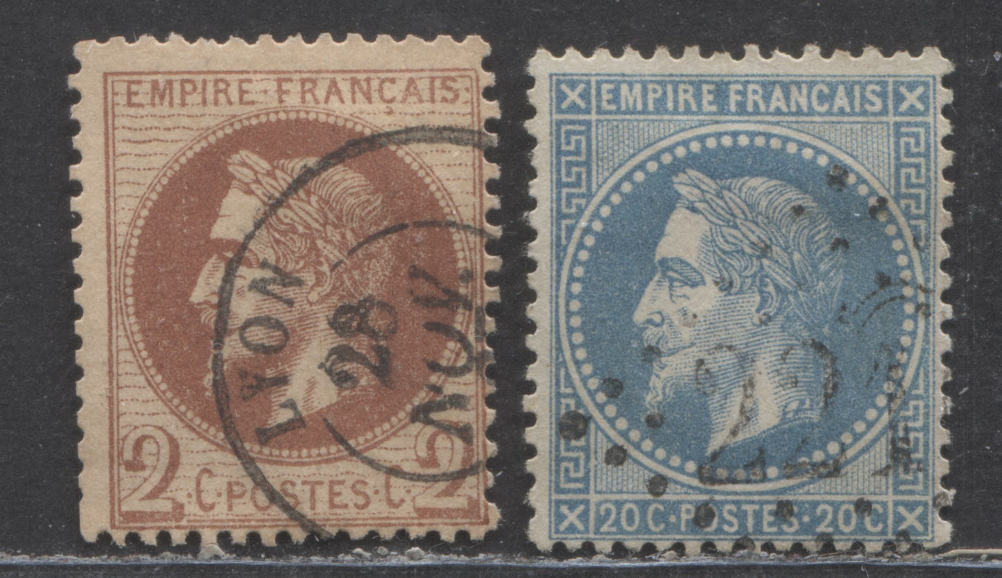 Lot 439 France SC#30/33d 1863-1870 Perforated Napoleon III Issue, 2 Fine Used Singles, Click on Listing to See ALL Pictures, Estimated Value $13