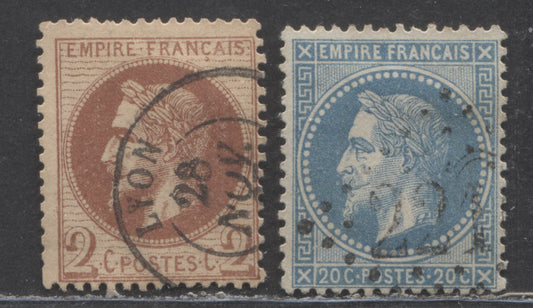 Lot 439 France SC#30/33d 1863-1870 Perforated Napoleon III Issue, 2 Fine Used Singles, Click on Listing to See ALL Pictures, Estimated Value $13