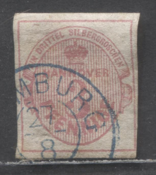 Lot 476 German States - Hanover SC#16(MI#13) 3pf Pink 1859-1863 Crown & Numeral Issue, Unwatermarked, A Fine Used Single, Click on Listing to See ALL Pictures, Estimated Value $50