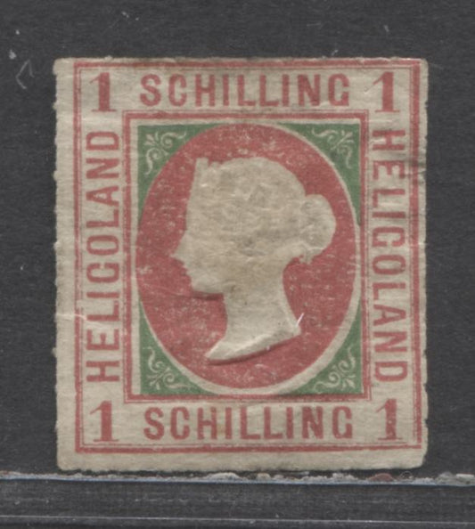 Lot 479 German States - Heligoland SC#2(MI#2) 15ch Rose & Deep Green 1867-1868 Embossed Queen Victoria Rouletted 10 Issue, Type 1, A GOG Single, Click on Listing to See ALL Pictures, Estimated Value $10 USD