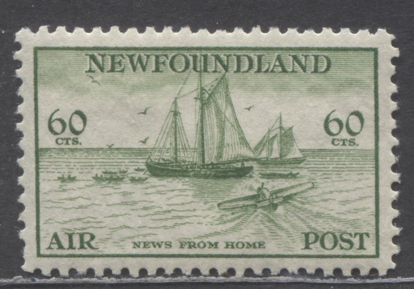 Lot 5 Newfoundland #C16 60c Green News From Home, 1933 Labrador Airmail Issue, A VFOG Single