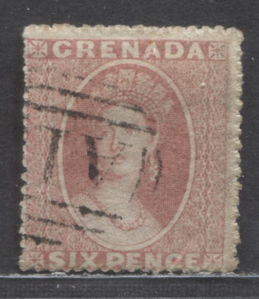 Lot 51 Grenada SC#2 6d Rose 1861-1863 Chalon Heads Issue, Rough Perf 14-16, No Wmk, A Fine/Very Fine Used Single, Click on Listing to See ALL Pictures, Estimated Value $65