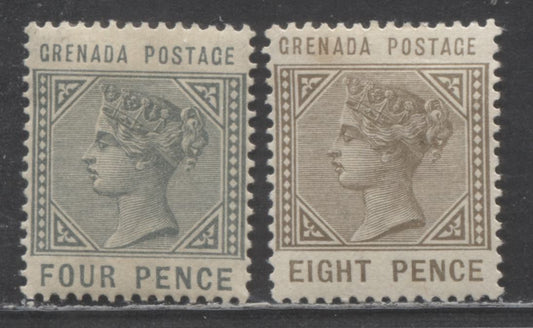 Lot 57 Grenada SG#23/25 1883 Queen Victoria Keyplates Issue, 2 F/VFOG Singles, Click on Listing to See ALL Pictures, Estimated Value $20