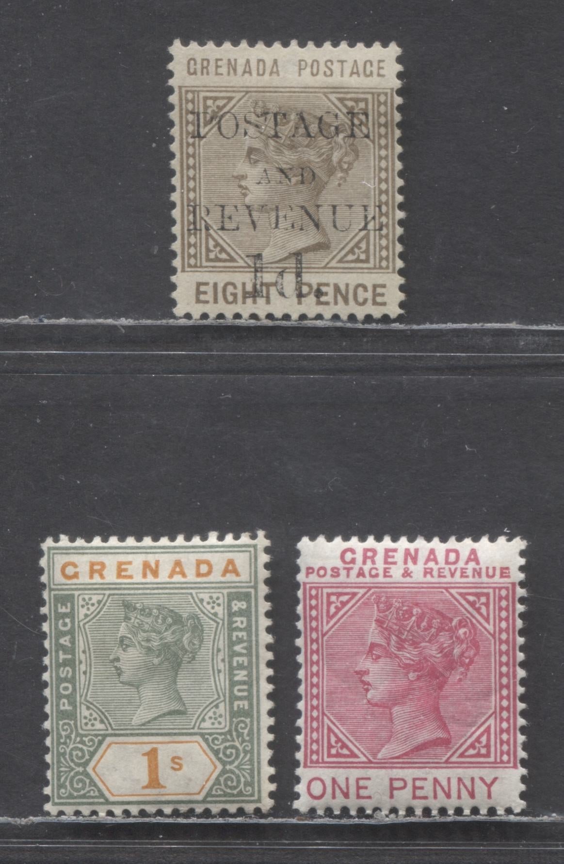 Lot 60 Grenada SG#30/46 1887-1899 Queen Victoria Keyplates & Surcharge Issues, Surcharge Has No Gum, 3 VFOG & Unused Singles, Click on Listing to See ALL Pictures, Estimated Value $33