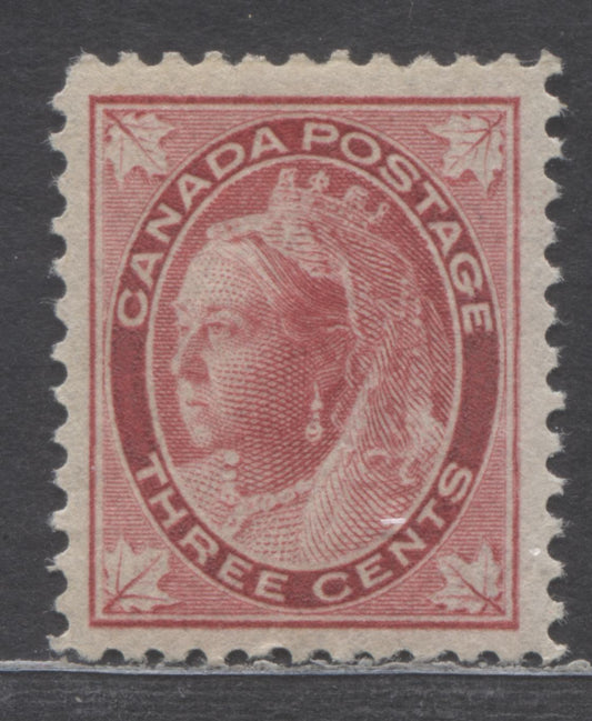 Lot 6 Canada #69 3c Carmine, 1897 - 1898 Queen Victoria Maple Leaf Issue, A VFOG Single On Vertical Wove Paper