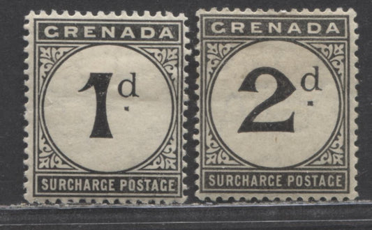 Lot 65 Grenada SC#J8-J9 1906-1911 Postage Dues, Multiple Crown CA Wmk, 2 F/VFOG Singles, Click on Listing to See ALL Pictures, Estimated Value $10