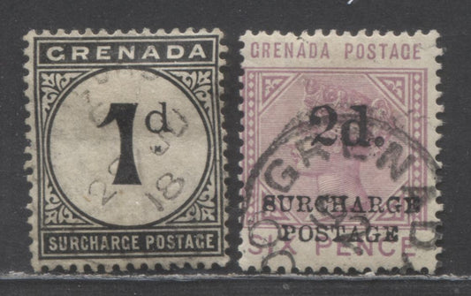 Lot 66 Grenada SC#J6/J8 1892-1911 Postage Dues, 2 Fine/Very Fine Used Singles, Click on Listing to See ALL Pictures, Estimated Value $7