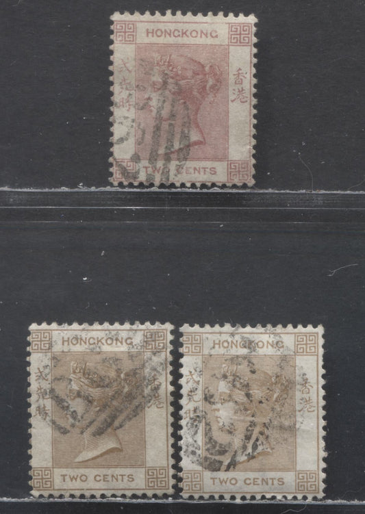 Lot 69 Hong Kong SC#8/9 1862-1880 Queen Victoria Issue, Crown CC Wmk, 3 Fine Used Singles, Click on Listing to See ALL Pictures, Estimated Value $30